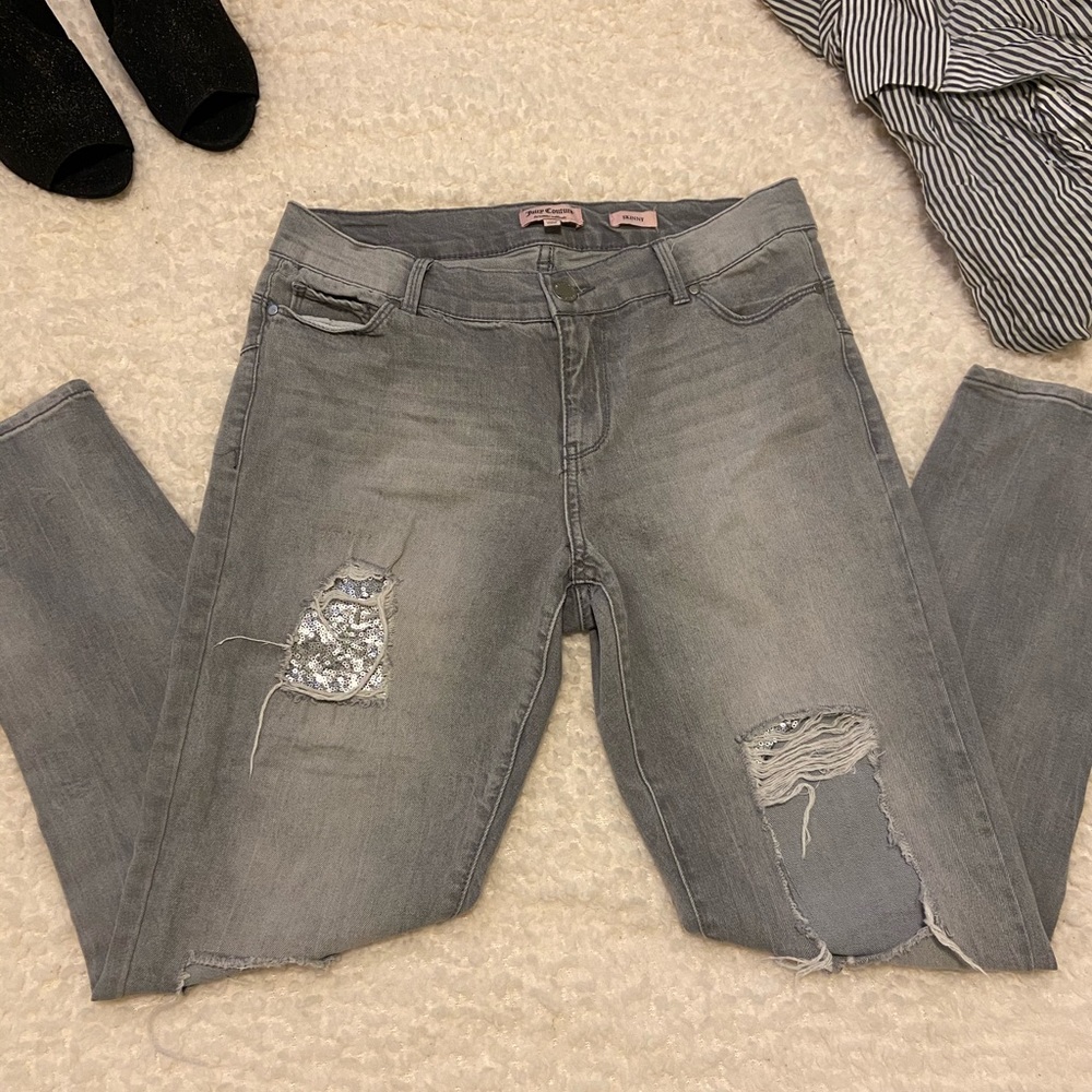 Juicy Couture Distress Skinny Jeans Sz 10 Gray